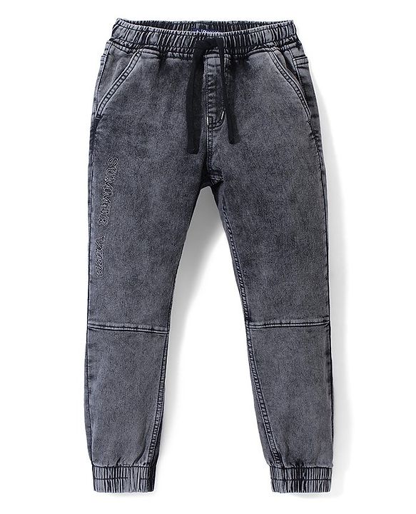 Pine Kids Cotton Rich Stretchable full length denim Joggers  - Black