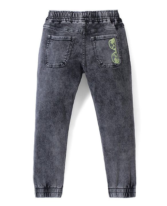 Pine Kids Cotton Rich Stretchable full length denim Joggers  - Black