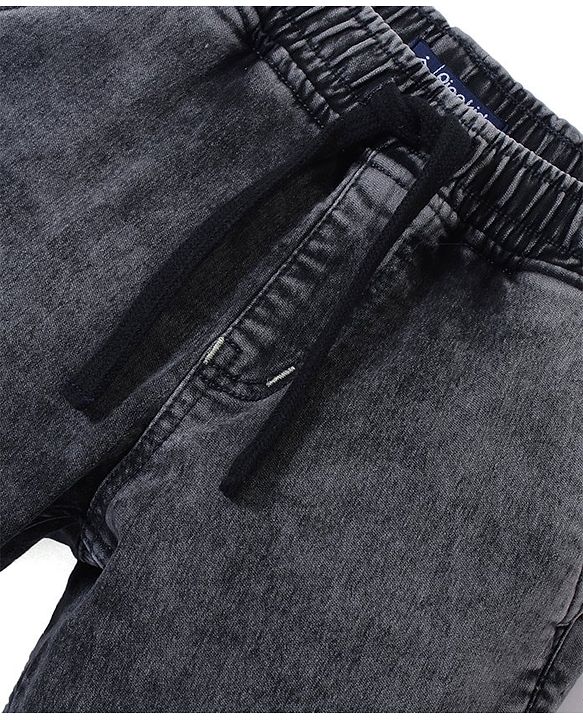 Pine Kids Cotton Rich Stretchable full length denim Joggers  - Black