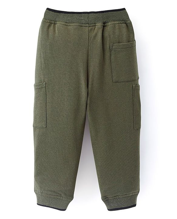 Babyhug Cotton Looper Knit Lounge Pant Fox Print - Olive Green
