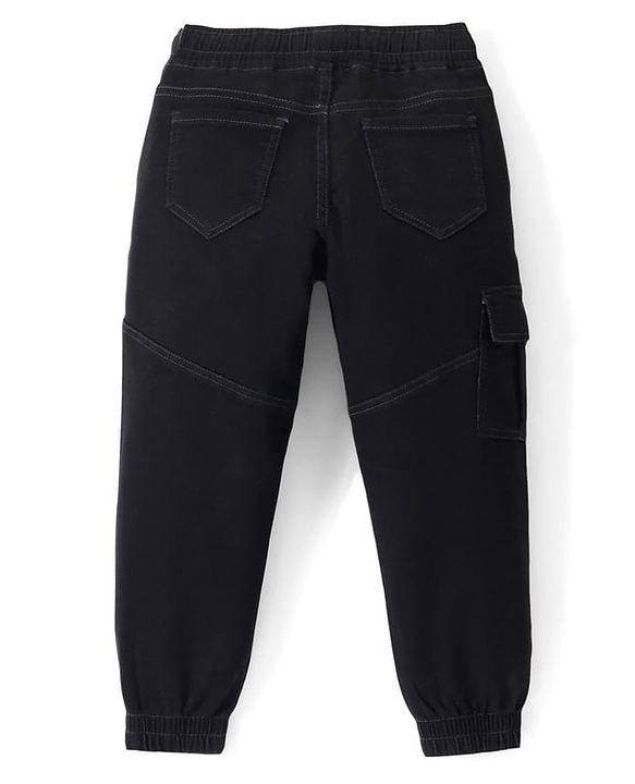 Pine Kids Cotton Rich Stretchable full length denim Joggers with Cargo Pockets - Black