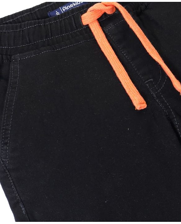 Pine Kids Cotton Rich Stretchable full length denim Joggers with Cargo Pockets - Black