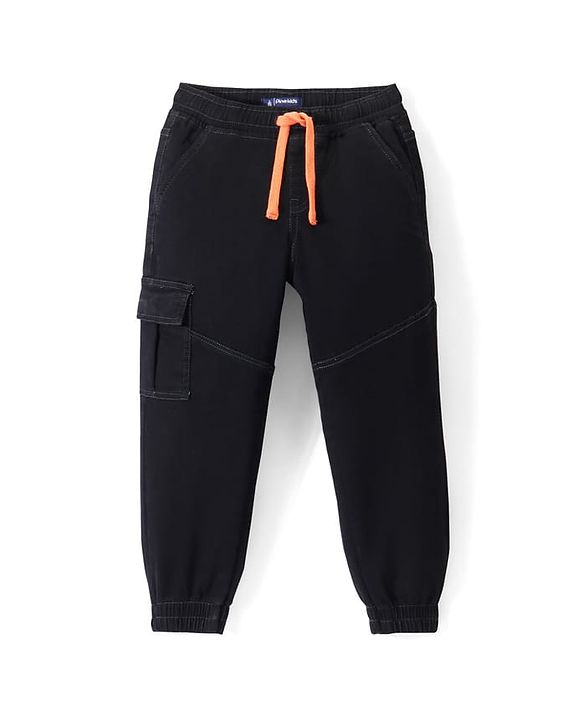 Pine Kids Cotton Rich Stretchable full length denim Joggers with Cargo Pockets - Black