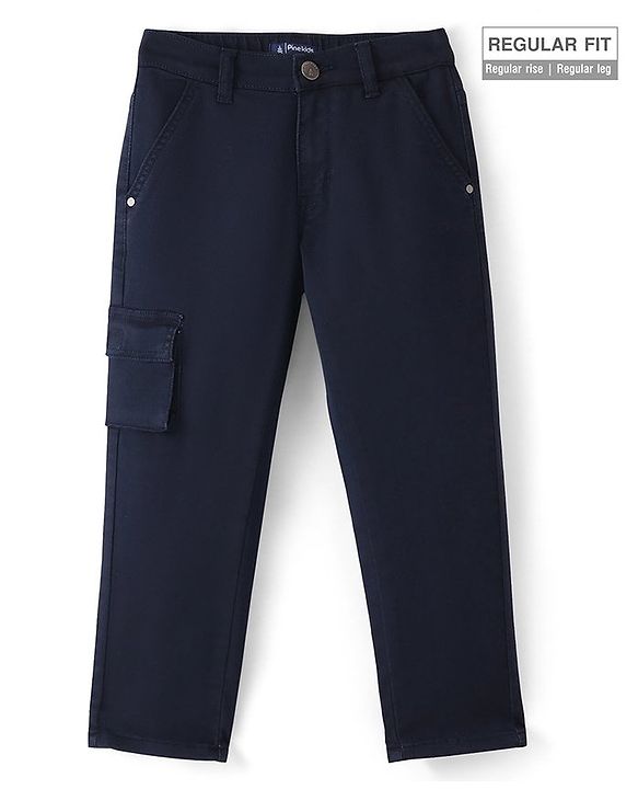 Pine Kids Cotton Rich Stretchable full length denim with Cargo Pocket - Navy Blue