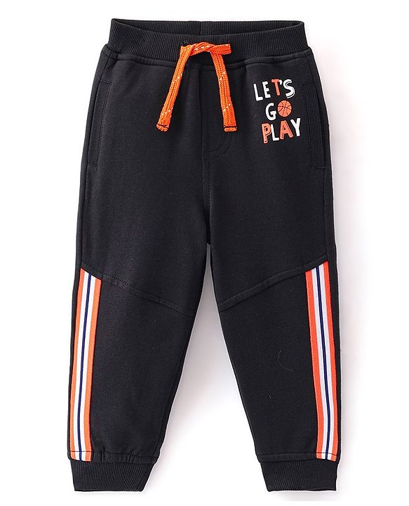 Babyhug Cotton Looper Knit Full Length Track Pant Basketball Print - Black
