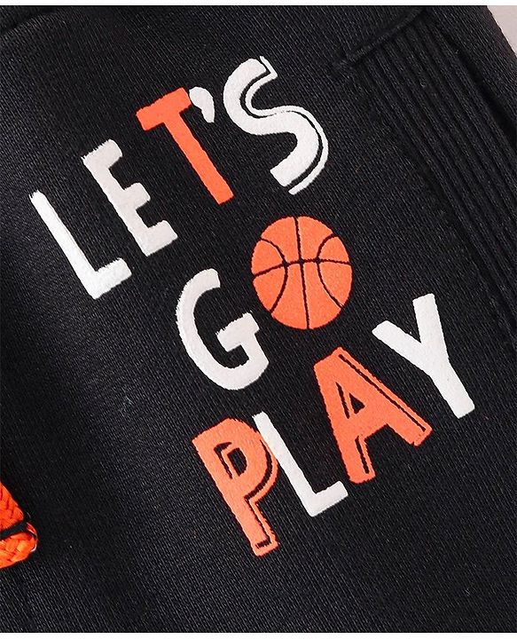 Babyhug Cotton Looper Knit Full Length Track Pant Basketball Print - Black