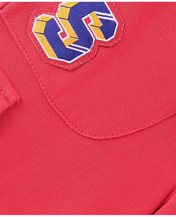 Babyhug Cotton Looper Knit Full Length Lounge Pants With Text Patch - Red