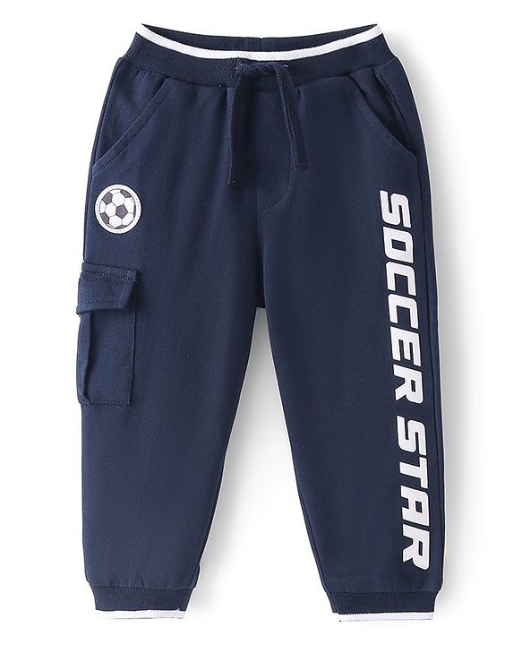 Babyhug Cotton Looper Full Length Track Pant Soccer Print - Navy Blue