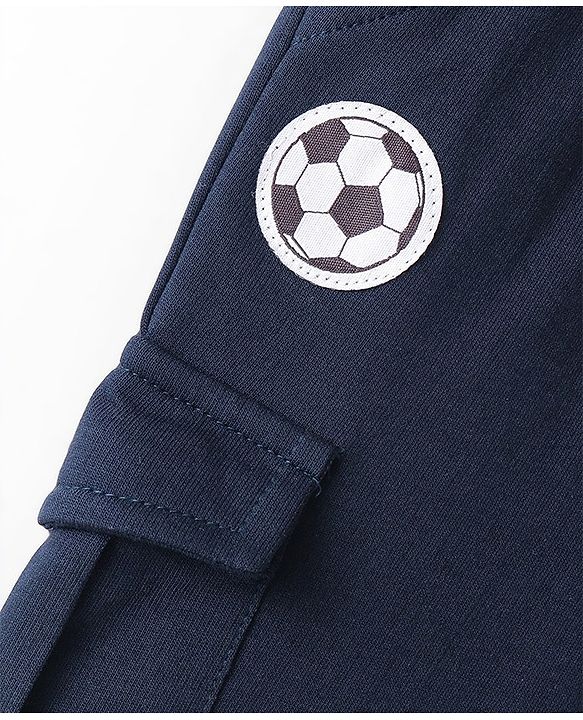 Babyhug Cotton Looper Full Length Track Pant Soccer Print - Navy Blue