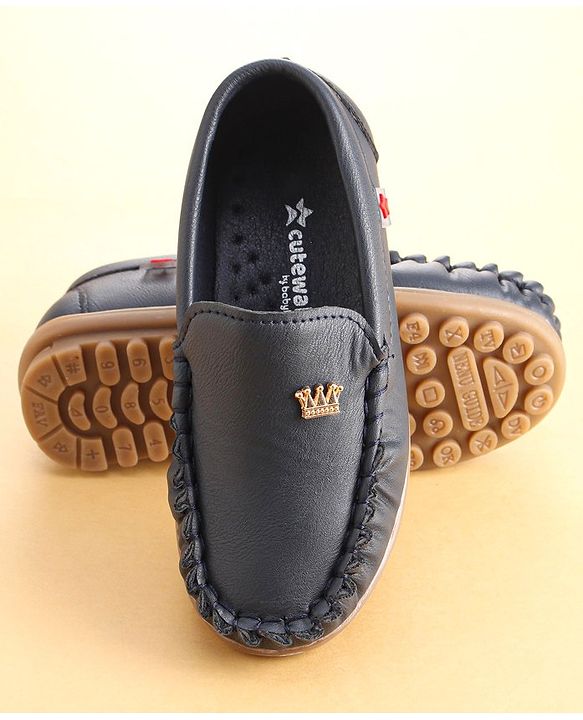 Cute Walk by Babyhug Slip On Loafer Shoes with Crown Applique- Blue