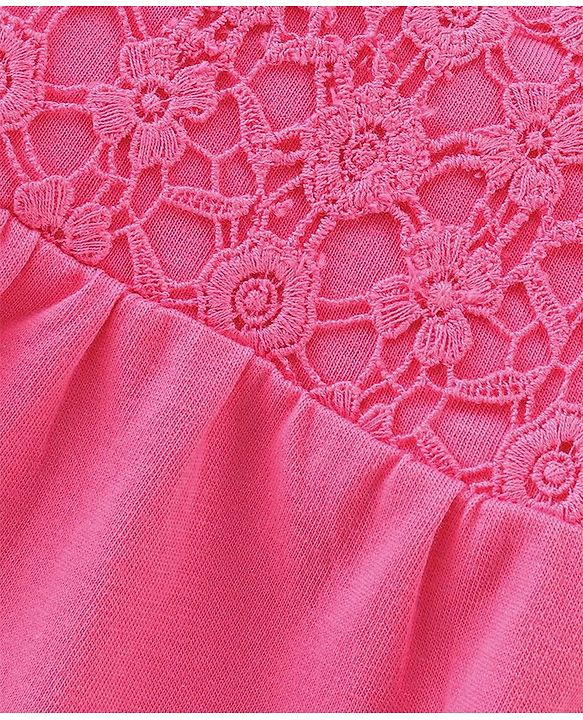 Babyhug Cotton Knit Sleeveless Singlet Top with Crotchet Detailing - Pink