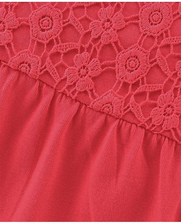 Babyhug Cotton Knit Sleeveless Singlet Top with Crotchet Detailing - Red
