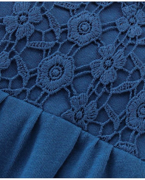 Babyhug Cotton Knit Sleeveless Singlet Top with Crotchet Detailing - Navy Blue