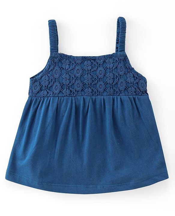 Babyhug Cotton Knit Sleeveless Singlet Top with Crotchet Detailing - Navy Blue