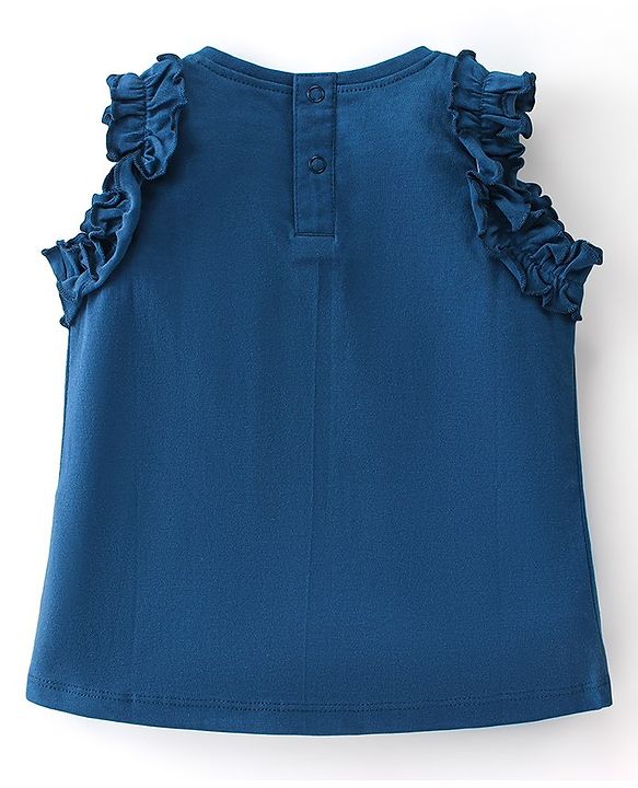 Babyhug 100% Cotton Knit Sleeveless Tee with Frill Detailing & Heart Applique -