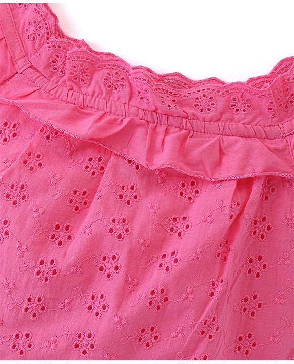 Babyhug 100% Cotton Sleeveless Schiffli Cropped Top With Frill Detailing- Pink