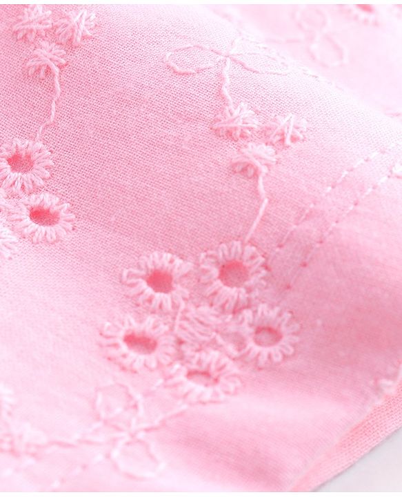 Babyhug Cotton Sleeveless Schiffli Cropped Top With Frill - Light Pink