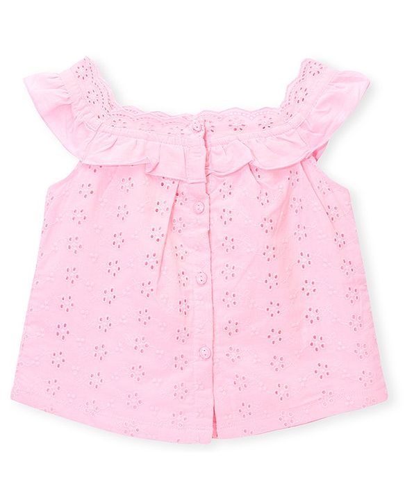 Babyhug Cotton Sleeveless Schiffli Cropped Top With Frill - Light Pink