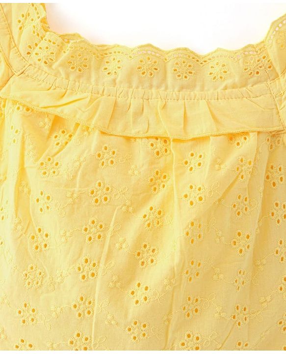Babyhug 100% Cotton Sleeveless Schiffli Cropped Top With Frill Detailing- Yellow
