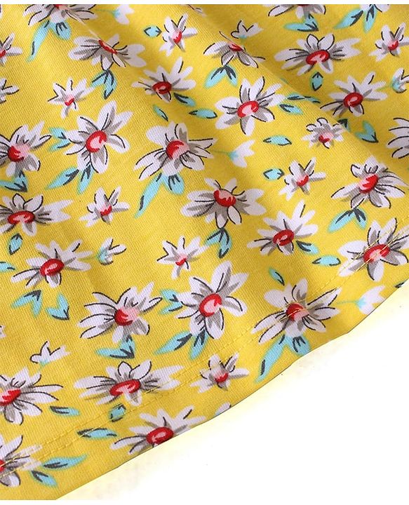 Babyhug 100% Cotton Knit Sleeveless Top with Floral Print - Yellow