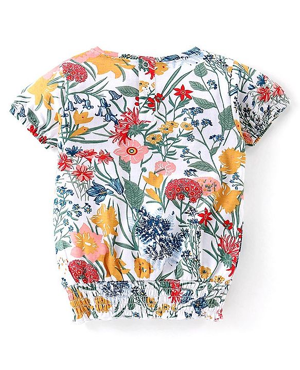 Babyhug 100% Cotton Knit Half Sleeves Top Floral Print-Off White