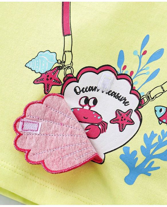 Babyhug 100% Cotton Knit Half Sleeves T-Shirt With Frill Detailing Mock Sling Bag Print- Green