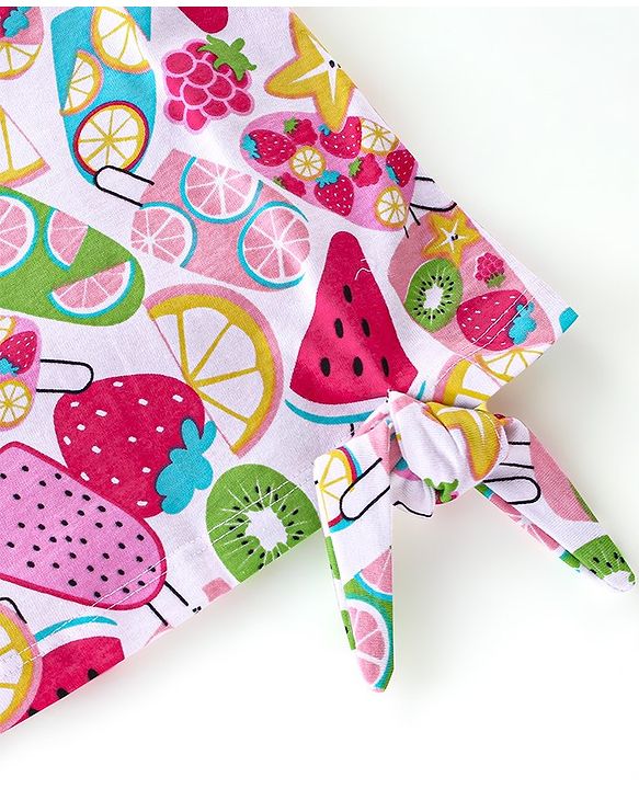 Babyhug 100% Cotton Knit Half Sleeves T-Shirt with Knot Applique & Watermelon Print - White