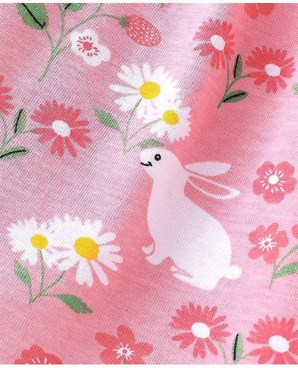 Babyhug 100% Cotton Knit Frill Sleeve Top With Floral Print - Pink