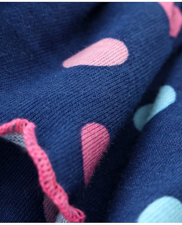 Babyhug Cotton Sleeveless One Shoulder Top With Polka Dot Print - Navy