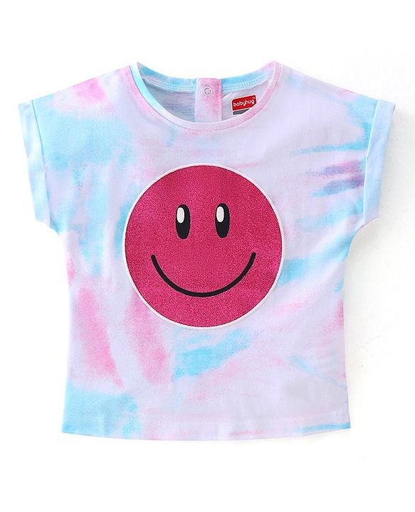 Babyhug Cotton Knit Half Sleeves Smiley Printed T-Shirt - Multicolour