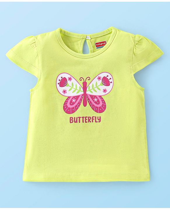 Babyhug 100% Cotton Cap Sleeves Top With Butterfly & Floral Graphics Pack of 5 - Multicolour
