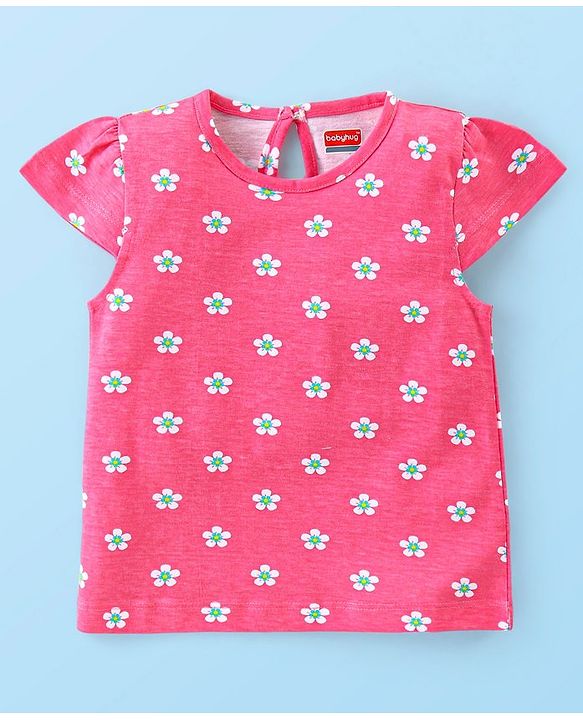 Babyhug 100% Cotton Cap Sleeves Top With Butterfly & Floral Graphics Pack of 5 - Multicolour