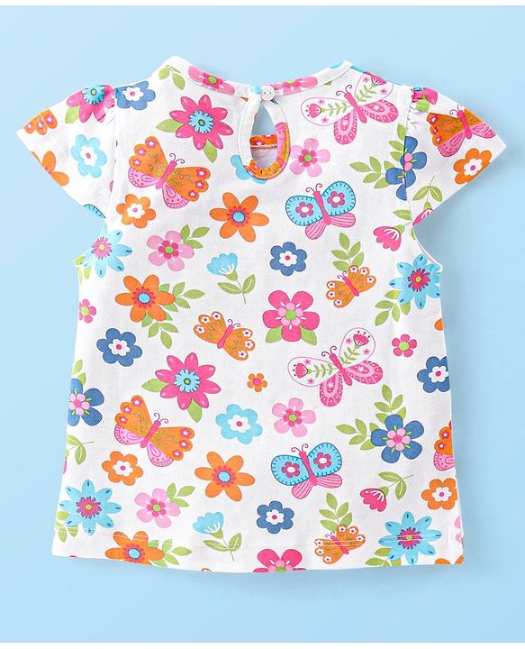 Babyhug 100% Cotton Cap Sleeves Top With Butterfly & Floral Graphics Pack of 5 - Multicolour
