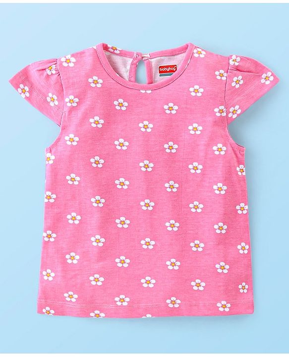 Babyhug 100% Cotton Cap Sleeves Top With Butterfly & Floral Graphics Pack of 5 - Multicolour