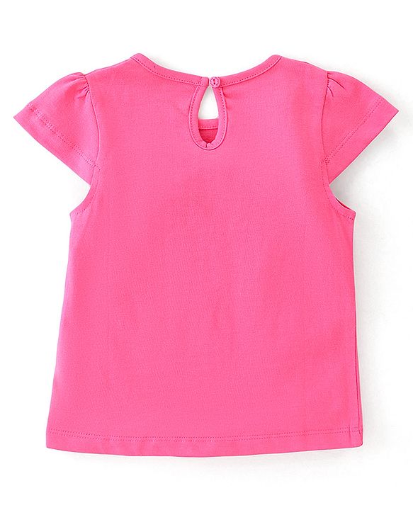 Babyhug Cotton Knit Cap Sleeves Floral & Text Printed T-Shirts Pack of 3 - Pink Green & Navy Blue