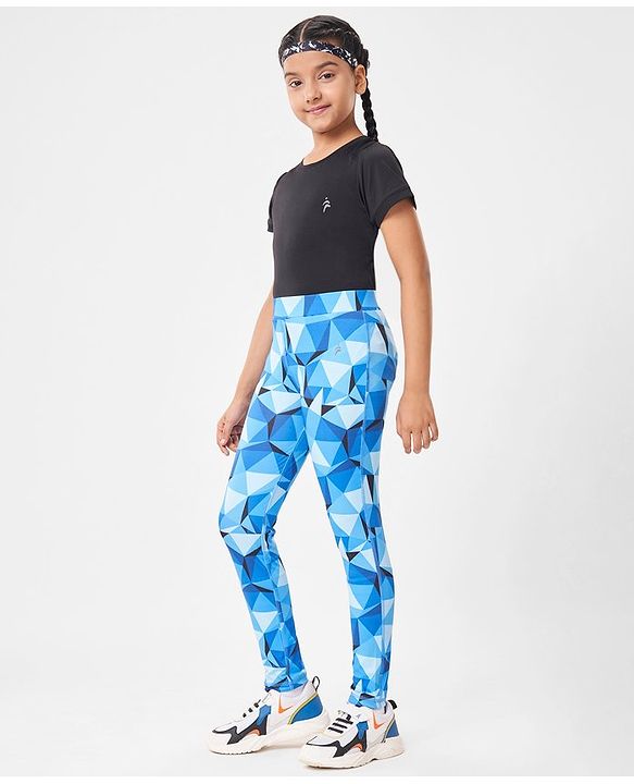 Pine Active Full Length High Stretch Leggings With Shapes Print - Blue