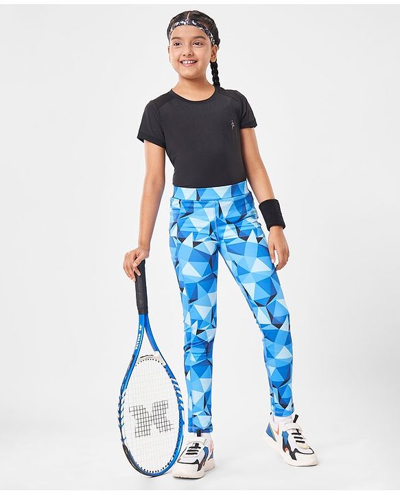Pine Active Full Length High Stretch Leggings With Shapes Print - Blue