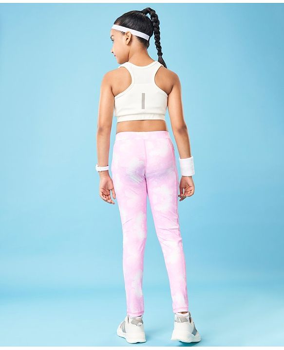 Pine Active Full Length High Stretch Leggings With Pentagon Print - Pink