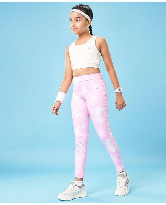 Pine Active Full Length High Stretch Leggings With Pentagon Print - Pink