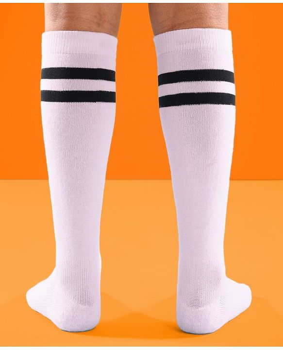 Pine Ative Knee Length Football Socks Striped- White