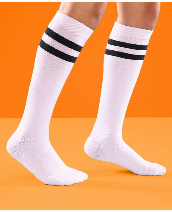 Pine Ative Knee Length Football Socks Striped- White