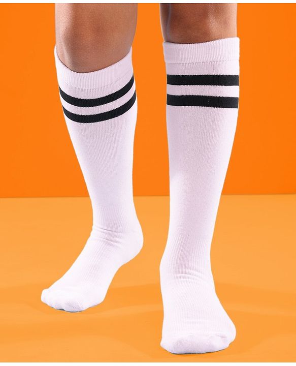 Pine Ative Knee Length Football Socks Striped- White