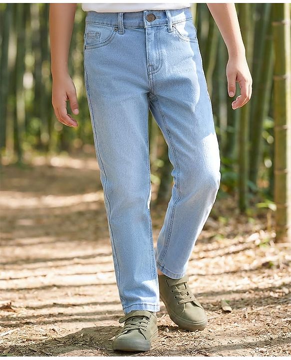 Pine Kids Denim Woven Full Length Washed Jeans Solid Colour - Ice Blue