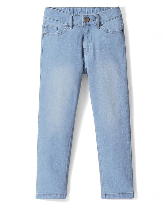 Pine Kids Denim Woven Full Length Washed Jeans Solid Colour - Ice Blue