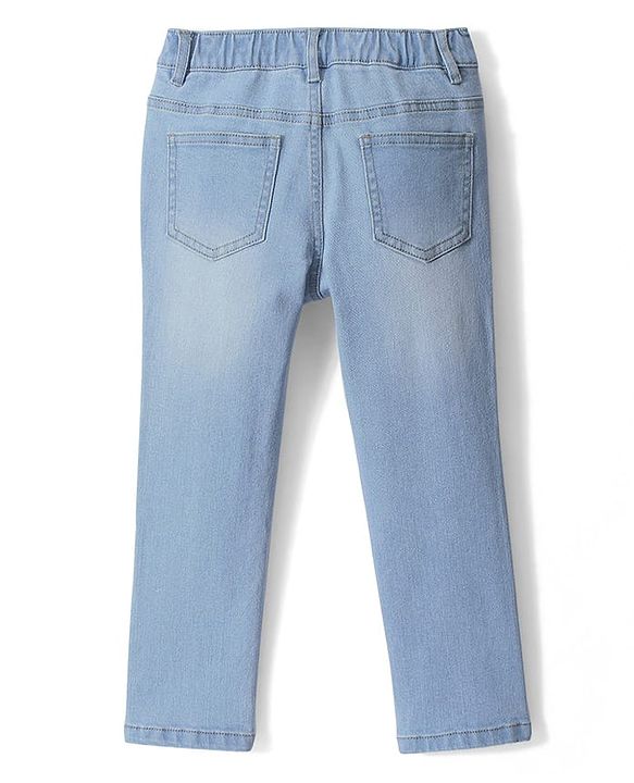 Pine Kids Denim Woven Full Length Washed Jeans Solid Colour - Ice Blue