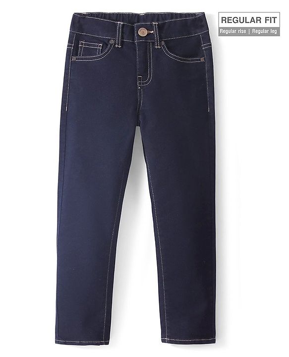 Pine Kids Denim Woven Full Length Washed Jeans Solid Colour - Dark Blue