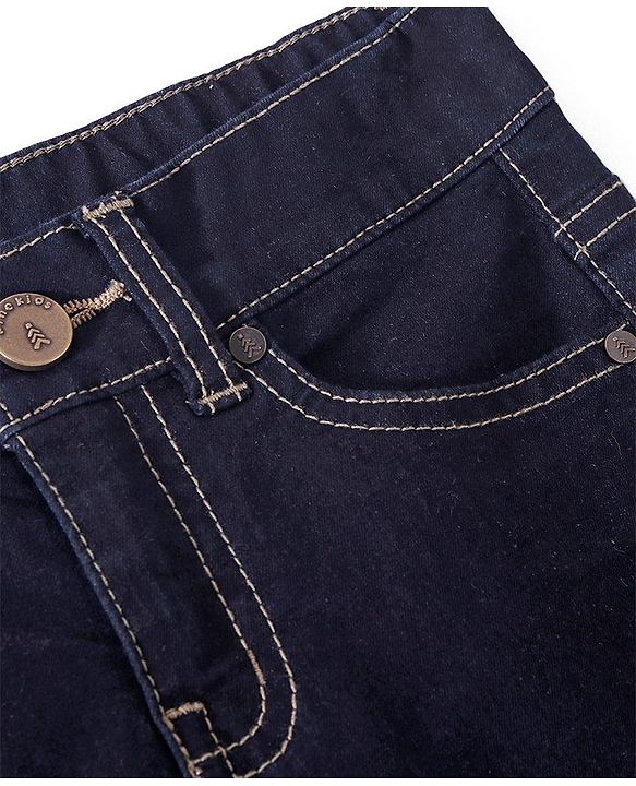 Pine Kids Denim Woven Full Length Washed Jeans Solid Colour - Dark Blue