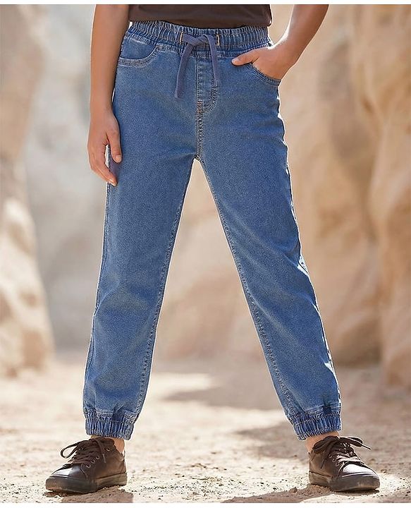 Pine Kids Denim Woven Full Length Washed Jeans- Mid Wash Blue