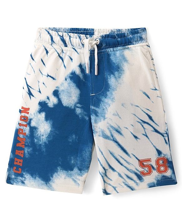 Pine Kids 100% Cotton Knit Above Knee Length Shorts With Text - Blue & White