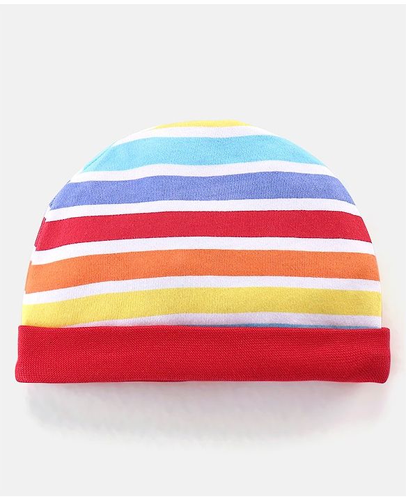 Babyhug 100% Cotton Knit Striped Cap Mittens & Booties Set - Multicolour